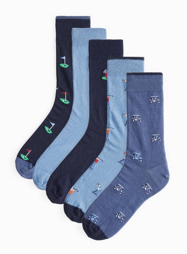 Blue Golf Print Ankle Socks 5 Pack 6-8.5